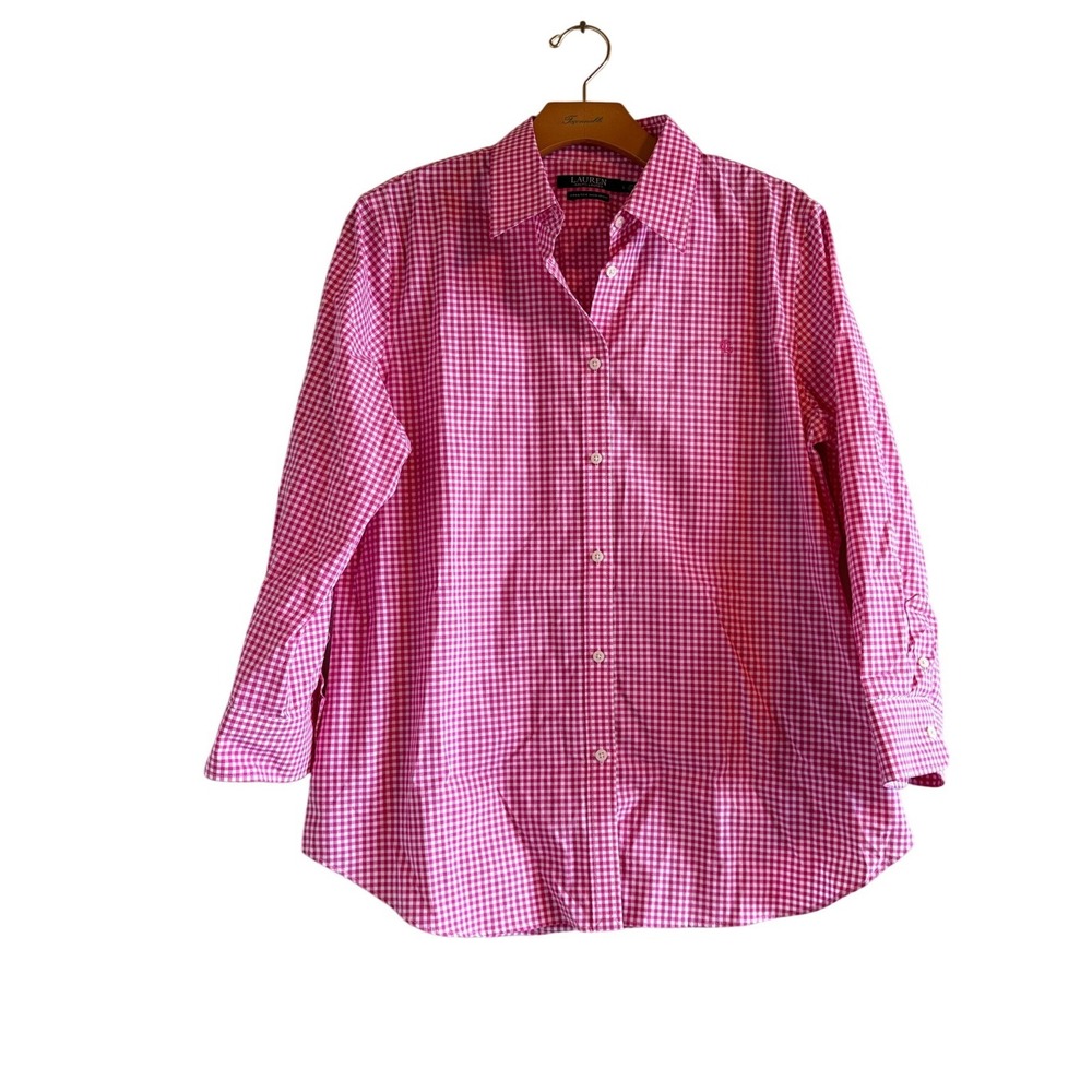 Lauren Ralph‎ Lauren Pink Gingham Button Down Shirt Stretch Non Iron Womens L